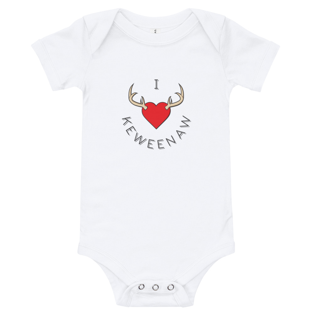 I Heart Keweenaw Baby Onesie - White/Grey/Pink - jonathansoper.com